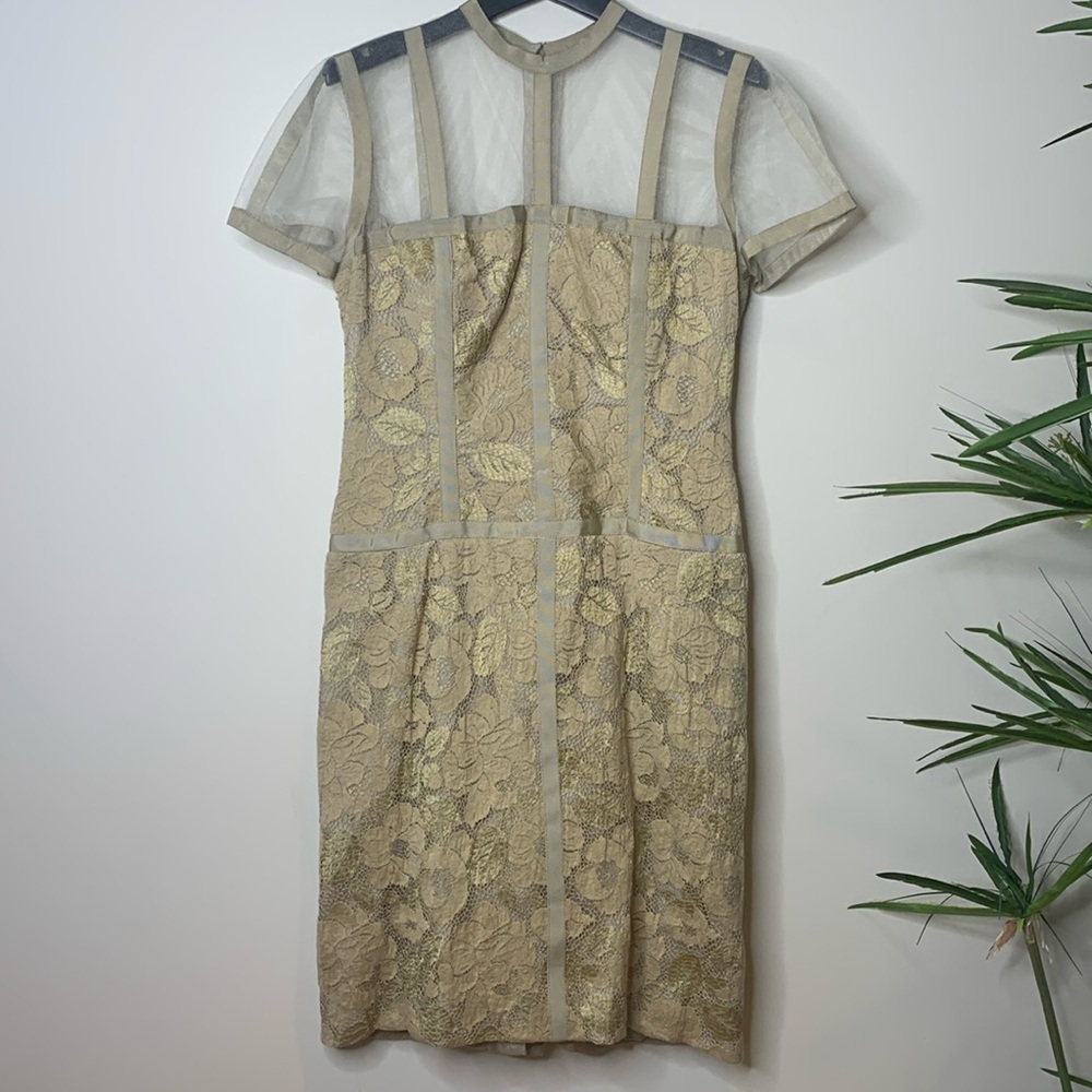 LÓPEZ KNUDSEN | Vintage Lace Crochet Mesh Ribbon Metallic Midi Cocktail Dress - Picture 3 of 17